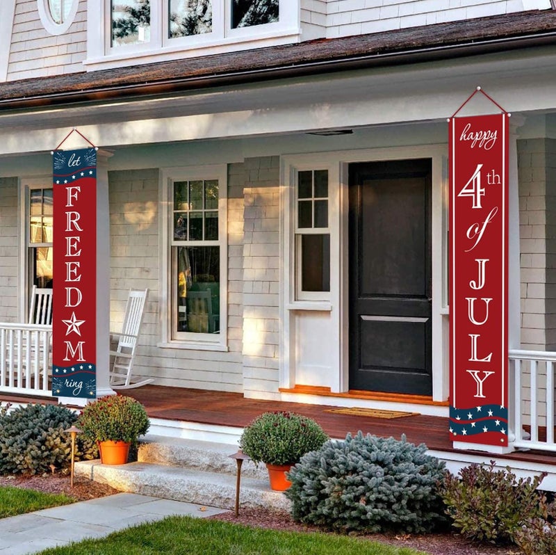 ORIENTAL CHERRY 4th of July Decorations - Patriotic Decorations for Independence Day - Happy Fourth of July Deals and Let Freedom Ring Hanging Flags Bunting Banners Door Porch Sign - Fourth of July Party Supplies - Image 4